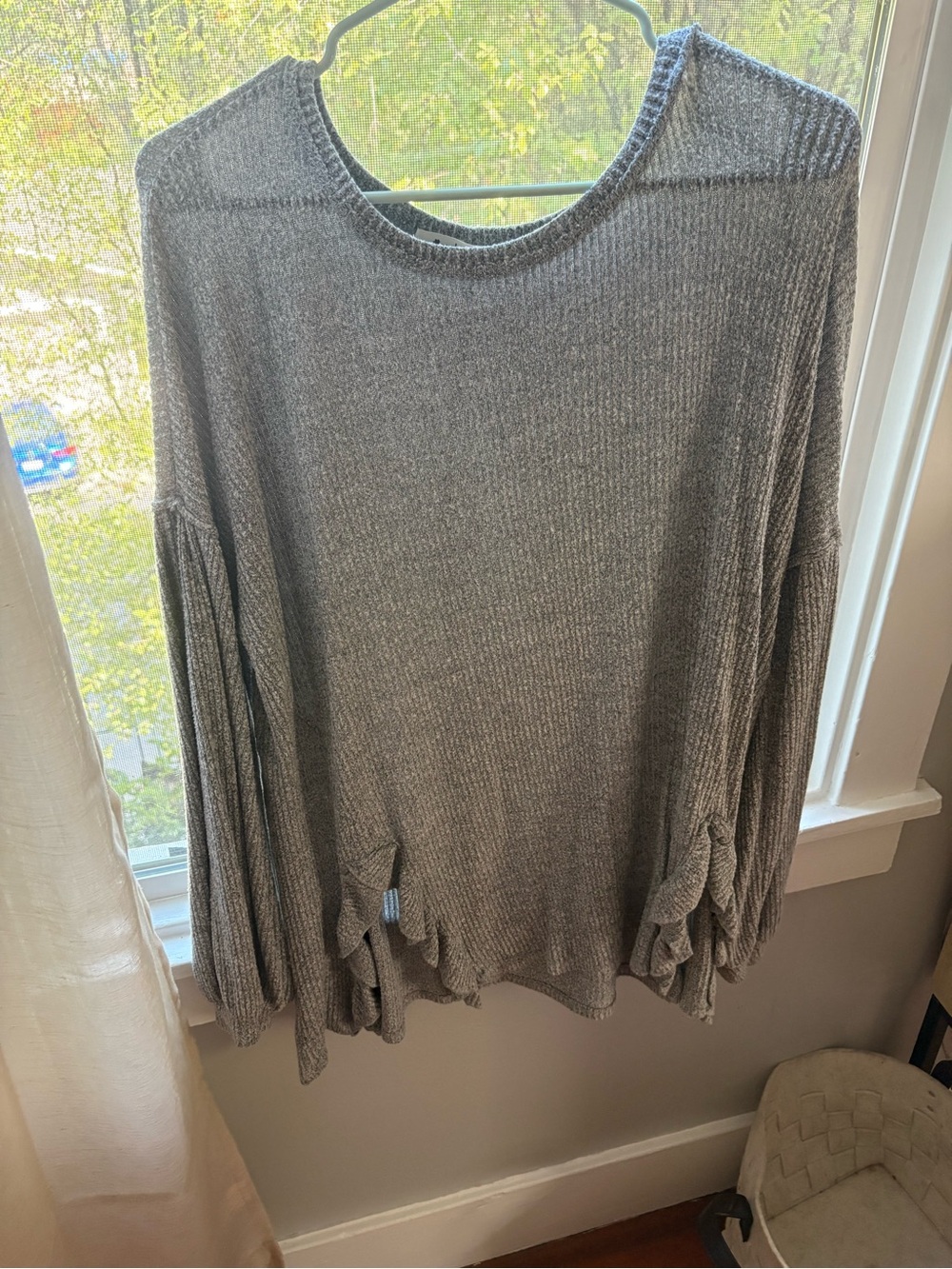 Three Bird Nest Gray Ribbed Knit Sweater Top